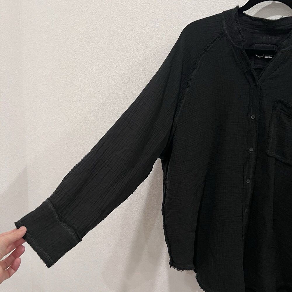 Aerie AE Oversized Pool To Party cover Up Gauzy Black shirt blouse top Large - Picture 6 of 10